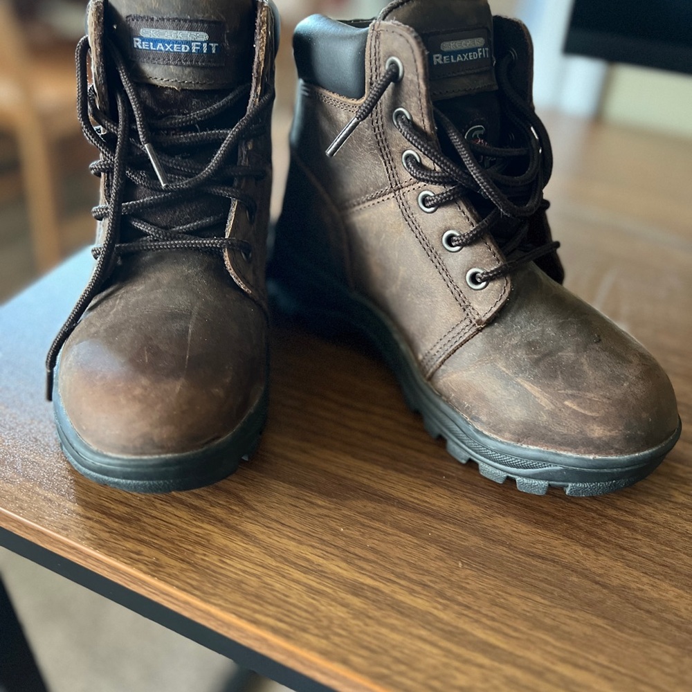 Steel Toe Skechers Relaxed Fit Dark Brown Work Boots